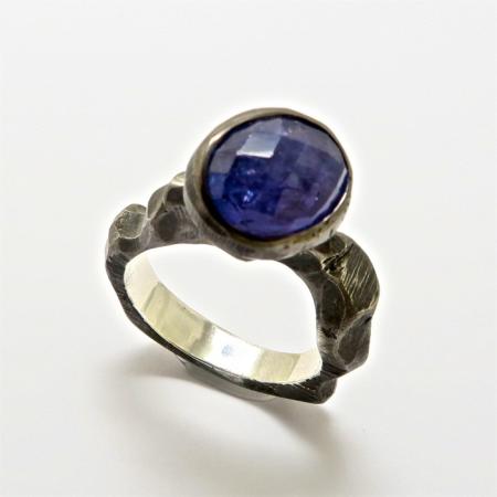 A Handmade Black Rhodium Plated Sterling Silver RING set with Tanzanite.