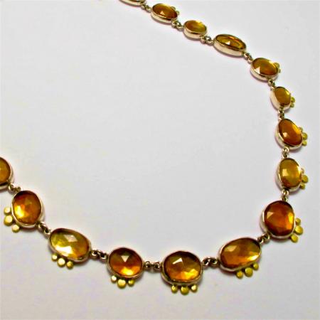 Handmade Sterling Silver, 18ct Yellow Gold and Citrine 'Riviere' NECKLACE. Gold mass 4.5 gms.