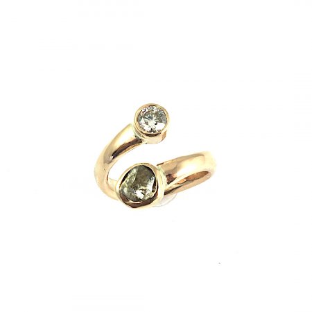 A Handmade 18ct Rose Gold DIAMOND CROSSOVER RING with Natural Round Brilliant-cut and Natural Alluvial Diamonds.  Total Diamond weight 1.85 cts.  Gold mass 8.9 gms