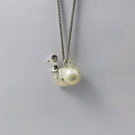 A Handmade Sterling Silver Baroque Freshwater Pearl "DODO" PENDANT on Silver Chain. 