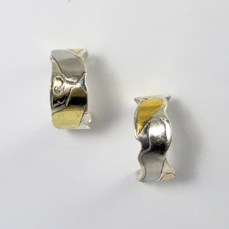 A Pair of Handmade, Sterling Silver, Platinum, 18ct Yellow, Green & Rose Gold HOOP EARRINGS.