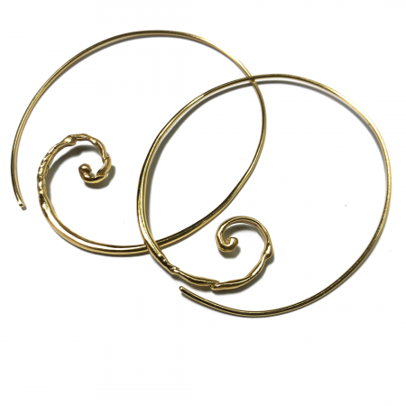 A Pair of Handmade Sterling Silver and Baked Gold Resin "Fern Frond" HOOP EARRINGS.