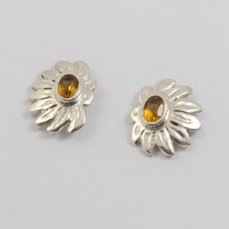 A Pair of Handmade Sterling Silver and Citrine DAISY STUD EARRINGS.