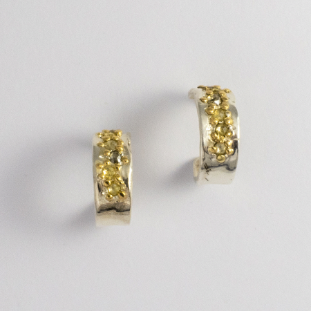 A Pair of Handmade Sterling Silver, 18ct Yellow Gold and 12 Yellow Rose-cut Diamonds.