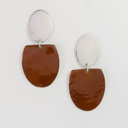 A Pair of Handmade Sterling Silver and Brown Enamel EARRINGS.