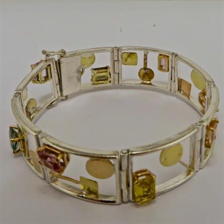  Handmade Sterling Silver, 14ct and 18ct Yellow Gold Bracelet set with Assorted Tourmalines