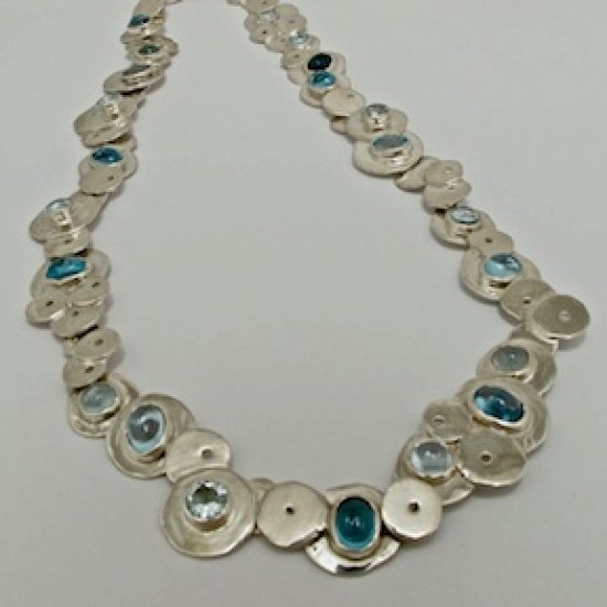 A Handmade Sterling Silver, Blue Topaz and Aquamarine 'Bubble' NECKLACE.