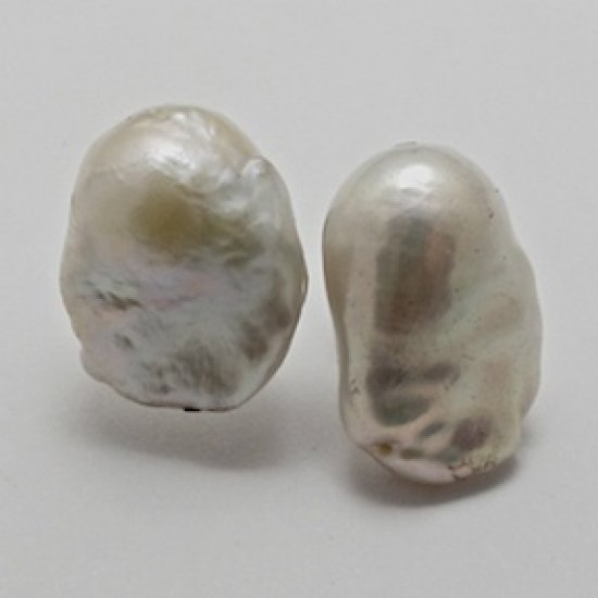 A Pair of Handmade Sterling Silver and XXL White Baroque Freshwater Pearl STUD EARRINGS.