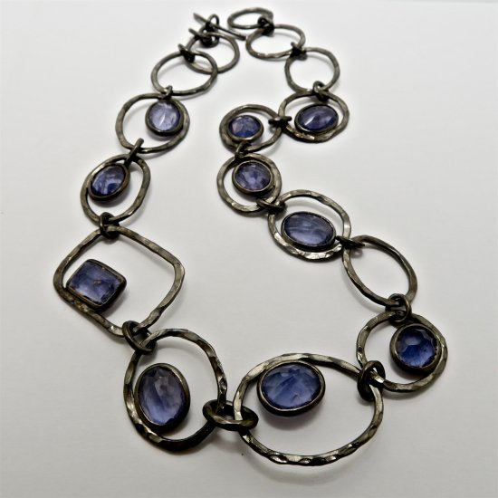 Handmade Black Rhodium Plated Sterling Silver and Iolite NECKLACE