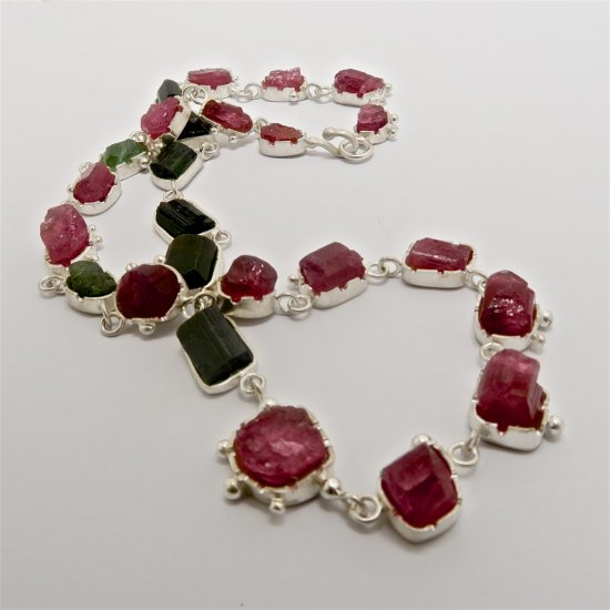 A Handmade Fine Silver and Rough Tourmaline NECKLACE.
