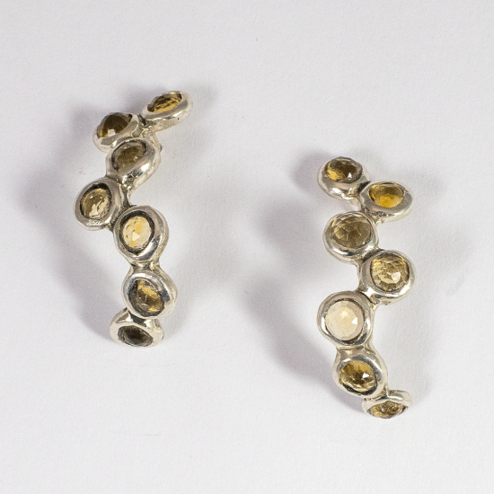 A Pair of Handmade Sterling Silver 'Champagne Bubble' EARRINGS with Rose-cut Citrines.