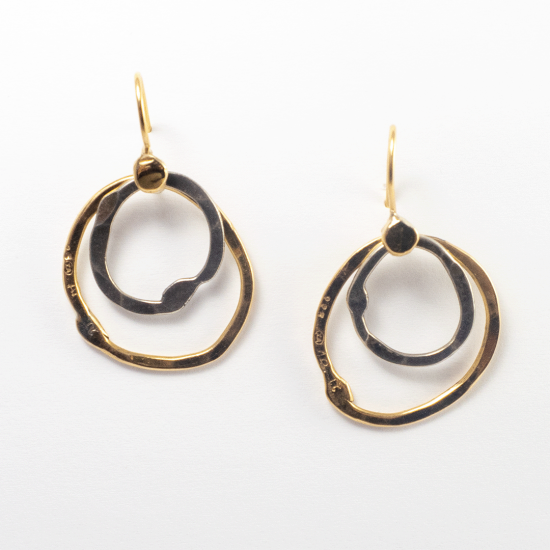 A Pair of Handmade, Sterling Silver and 18ct Yellow Gold "Circle" HOOP EARRINGS. Gold mass 5.7 gms.