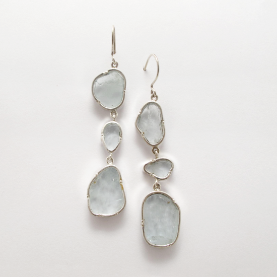 A Pair of Handmade Sterling Silver DROP EARRINGS with Aquamarine.
