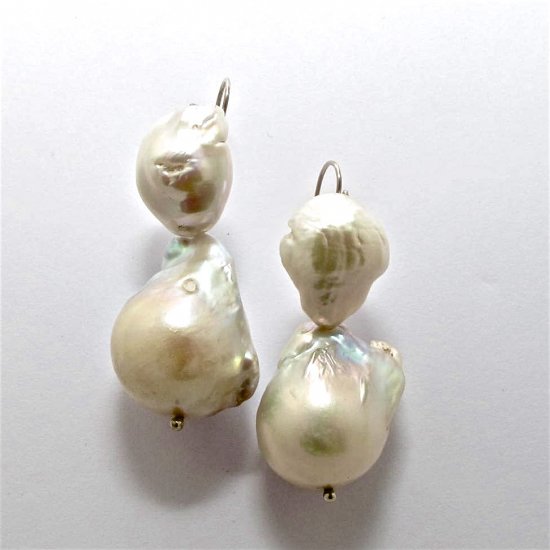 A Pair of Handmade Sterling Silver DROP EARRINGS with Baroque Freshwater Pearls.
