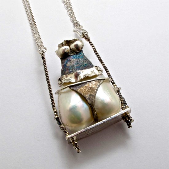 A Handmade Sterling Silver and Freshwater Pearl "Lady on Swing" PENDANT on Silver Chain.