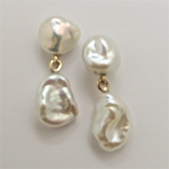 A Pair of Handmade Sterling Silver Biwa Pearl DROP EARRINGS