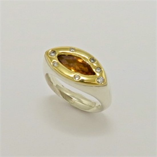 Handmade Sterling Silver and 18ct Yellow Gold RING set with Golden Topaz and Diamonds