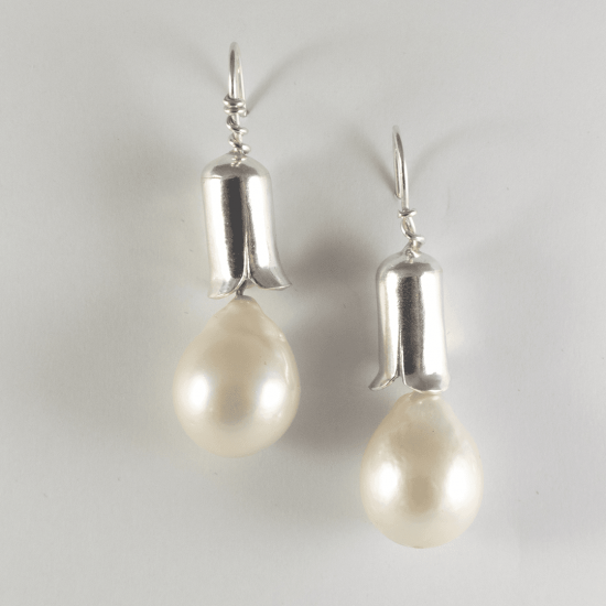 A Pair of Handmade Sterling Silver Freshwater Pearl "FIRECRACKER" DROP EARRINGS.
