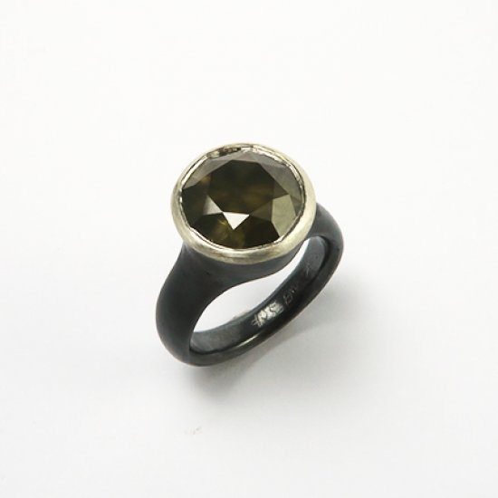 A Handmade Oxidised and Polished Sterling Silver RING set with Natural Brown Diamond.