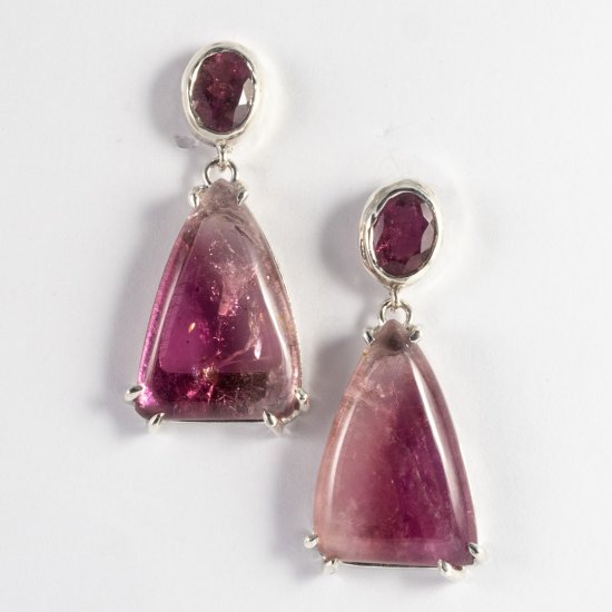 A Pair of Handmade Sterling Silver and Pink Tourmaline EARRINGS.