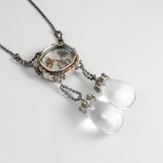 A Handmade Oxidised Sterling Silver and Rock Crystal NEGLIGEÉ PENDANT NECKLACE.