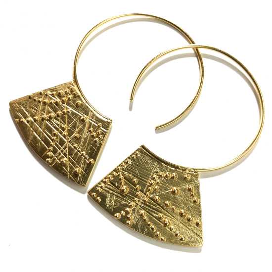 A Pair of Handmade Sterling Silver and Baked Gold Resin HOOP EARRINGS with Textured "Relic" Pendant.