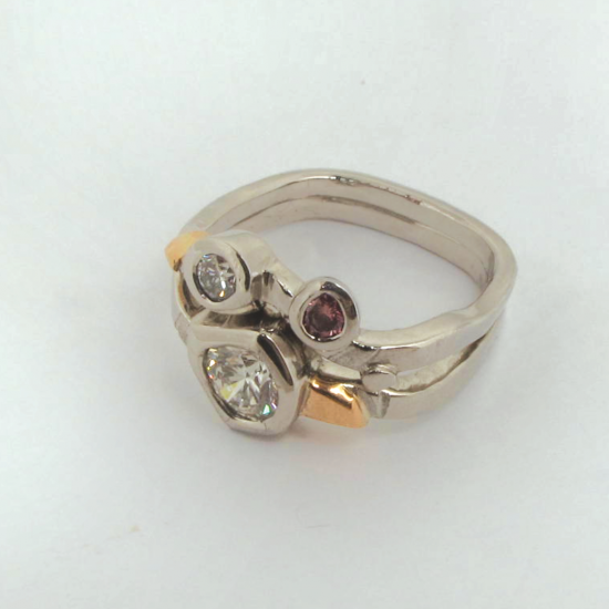 A Handmade Platinum and 18ct Rose Gold and Diamond STACKING RING.