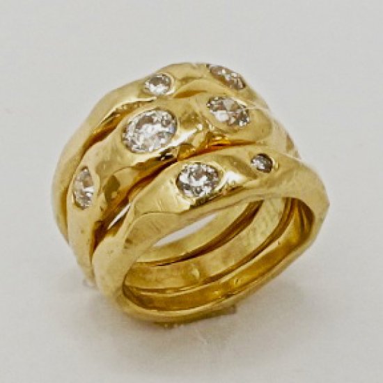 Handmade 18ct Yellow Gold STACKING RINGS set with Diamonds. Gold mass 24.7gms.
