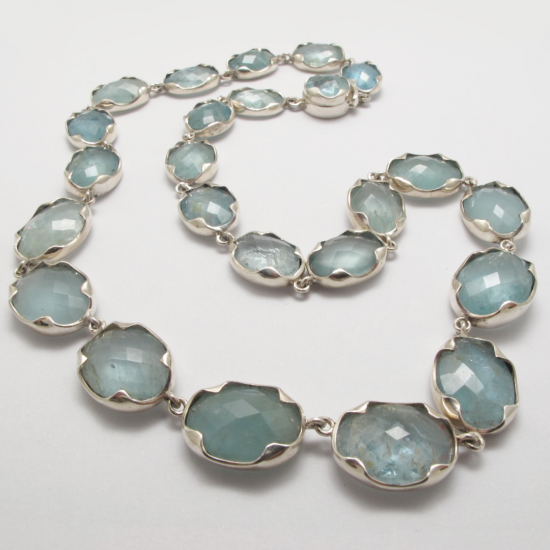 A Handmade Sterling Silver Riviére Inspired NECKLACE with Aquamarine.