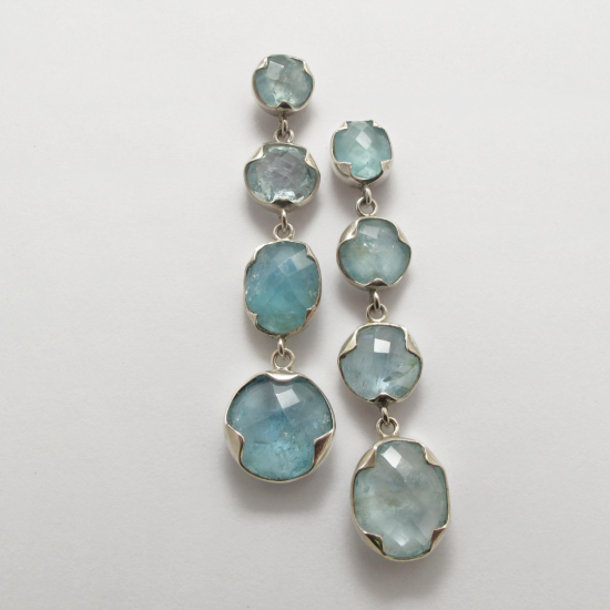 A Pair of Handmade Sterling Silver DROP EARRINGS with Aquamarine