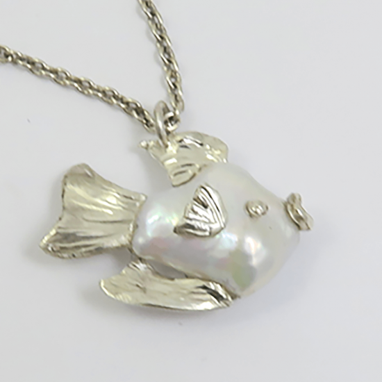 A Handmade Sterling Silver FISH PENDANT on Chain