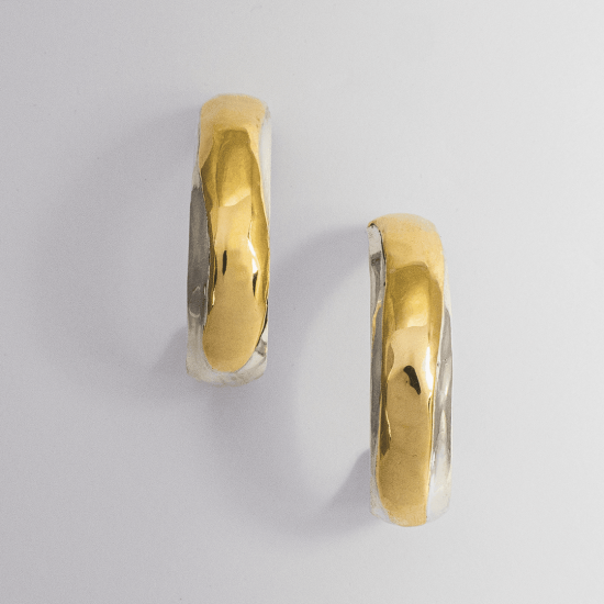 A Pair of Handmade Sterling Silver  and 18ct Yellow Gold  HOOP EARRINGS. Gold Mass 0.7 gms.