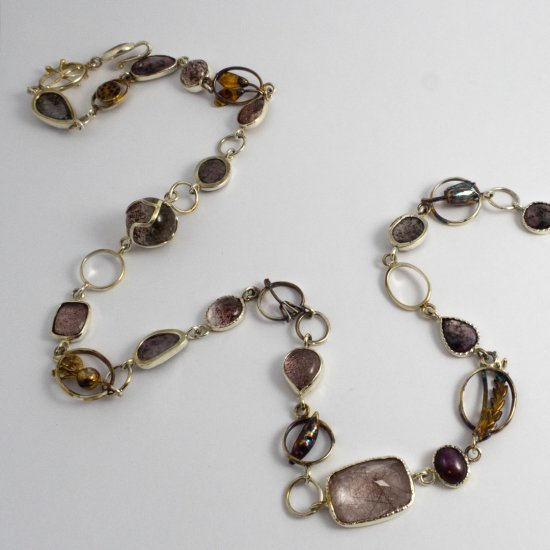 A Handmade Sterling Silver NECKLACE with Elestial Quartz, Lepidochrosite and Star Ruby.