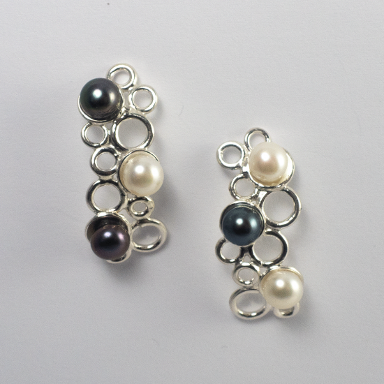 A Pair of Handmade Sterling Silver HALF HOOP EARRINGS with Assorted Freshwater Pearls.
