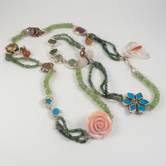 A Handmade Sterling Silver GARDEN NECKLACE with Assorted Gemstones and Beads.