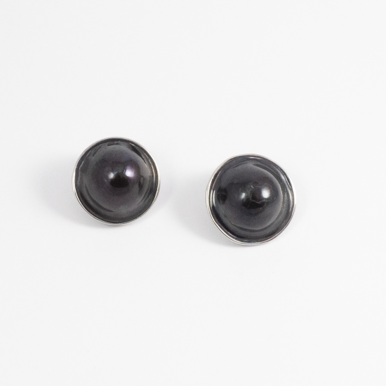 A Pair of 9ct White Gold Black Mabé Pearl EARRINGS.