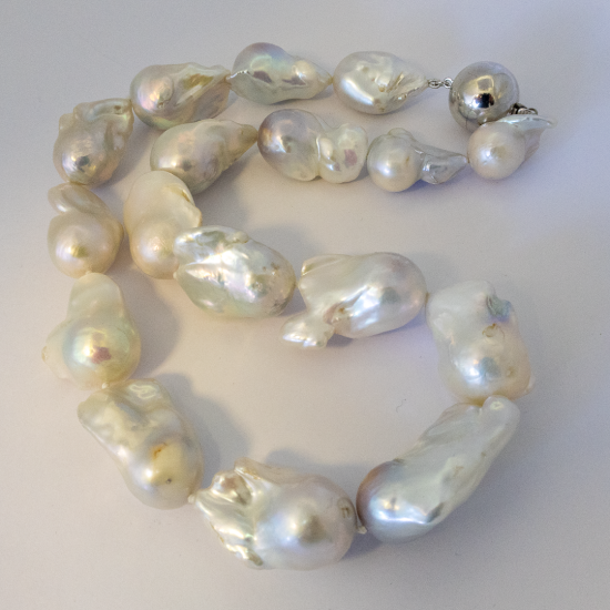 A NECKLACE of XXL Baroque Freshwater Pearls on Sterling Silver Ball Clasp.