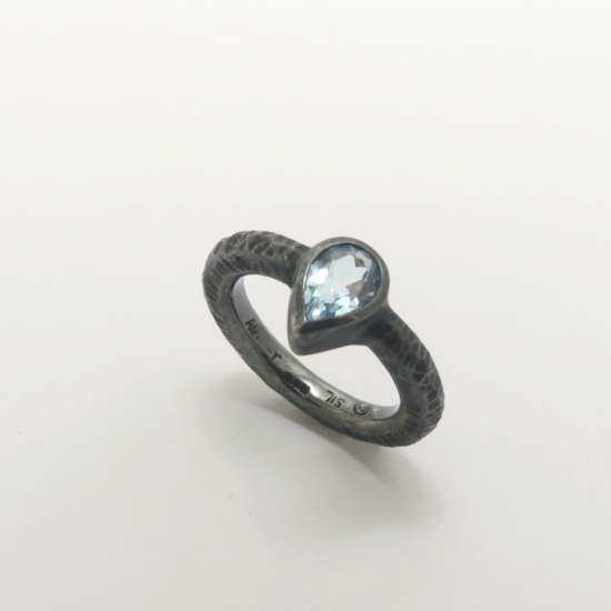 A Handmade Oxidised Sterling Silver RING set with Aquamarine.