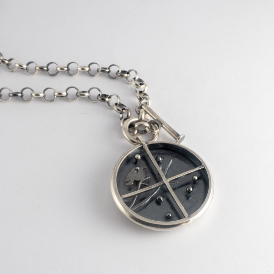 A Handmade Sterling SIlver Kinetic PENDANT "The Robin". With Silver Chain with T-Bar.