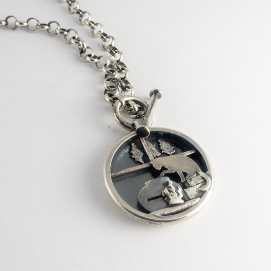 A Handmade Sterling SIlver and 9ct Gold PENDANT "The Fish Bowl". With Sterling Silver Chain with T-Bar. 
