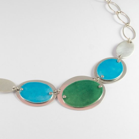 A Handmade Sterling Silver and Enamel Fancy Link NECKLACE.