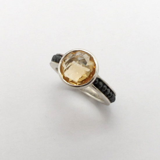 A Handmade Sterling Silver, Citrine and Hematite RING.