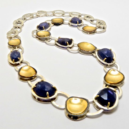 Handmade Sterling Silver, 18ct Yellow Gold and Iolite NECKLACE