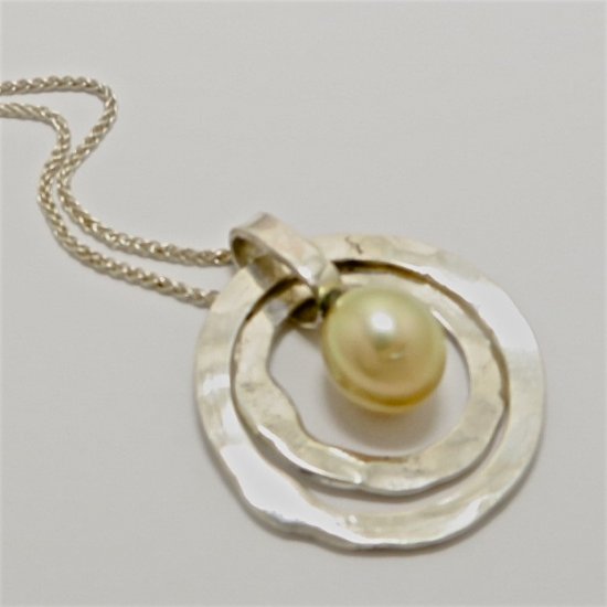 Handmade Sterling Silver PENDANT with South Sea Pearl, on Found SIlver CHAIN
