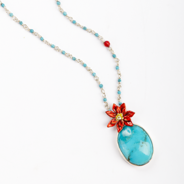 Turquoise & Coral Poinsettia Pendant